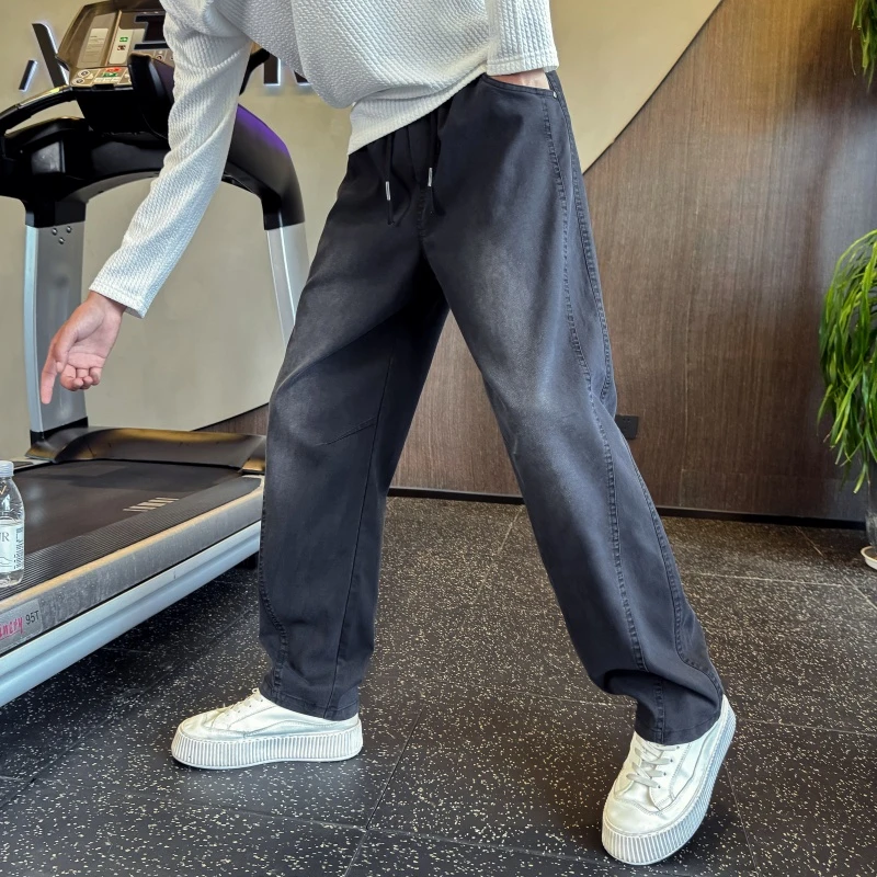 水洗渐变裤子男士春秋高级感痞帅潮流男裤宽松直筒长裤牛仔休闲裤