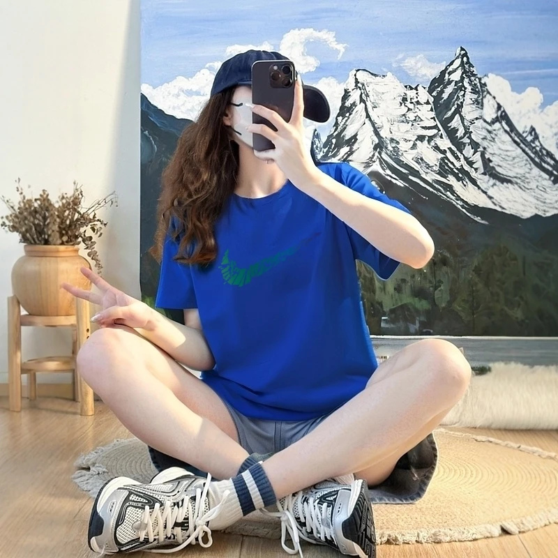 官方正品克莱因蓝色短袖女t恤2025新款爆款夏季纯棉宽松圆领上衣