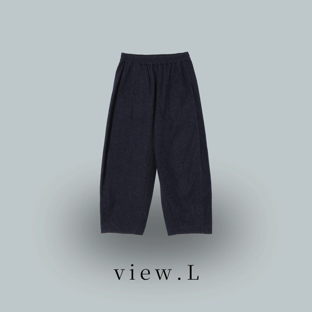 view.l25 松紧腰时尚休闲藏蓝纹理九分裤W2707