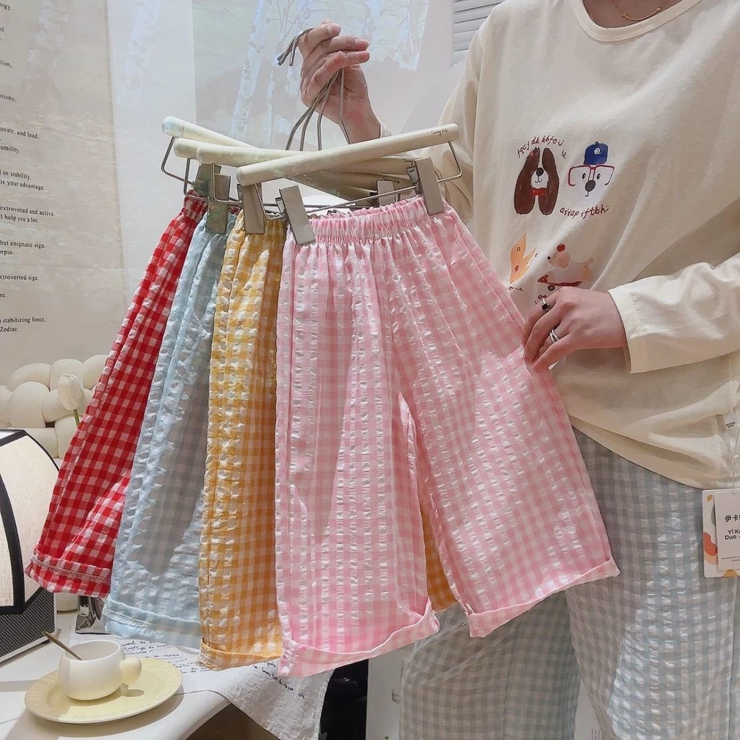 新款格子亲子款短裤男童女童裤子休闲裤子运动百搭儿童