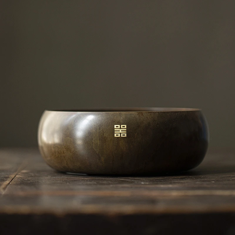 高端黄铜茶洗缸家用废水缸茶渣缸大容量水洗水盂复古功夫茶具配件