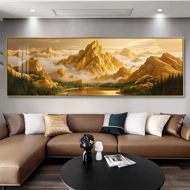 日照金山聚宝盆挂画山水画国画客厅办公室装饰画沙发背景墙壁画