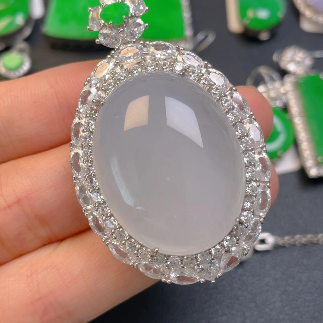 翡翠银S925镶嵌吊坠(不含链)