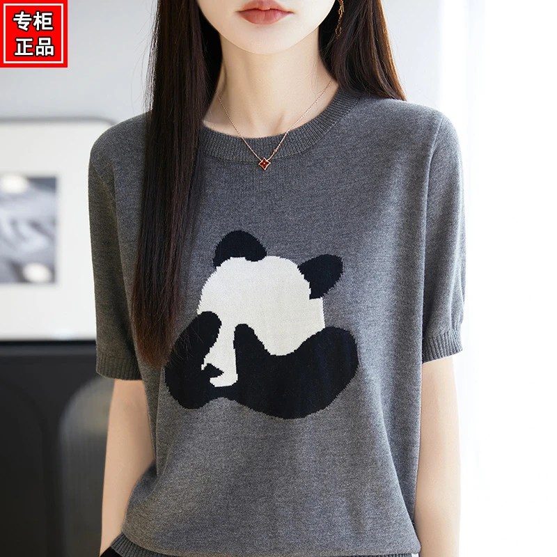 哥弟阿玛施正品夏季减龄薄款圆领时尚打底衫休闲针织衫女宽松上衣