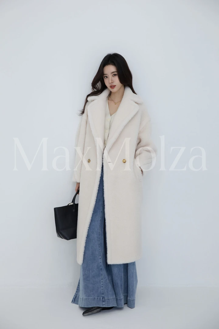 MaxMolza经典泰迪熊长款翻领时尚大衣外套女款