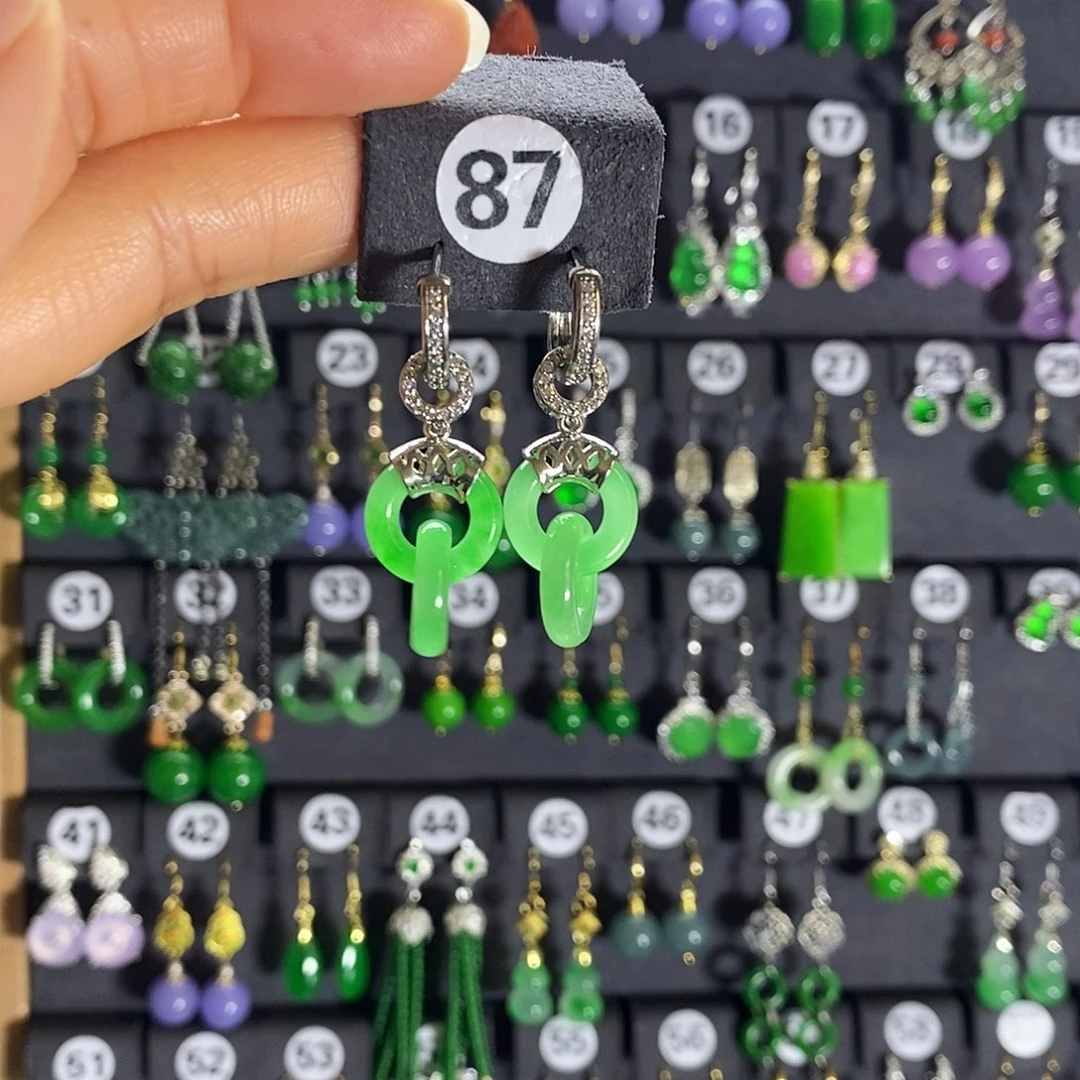 银S925镶嵌翡翠耳饰87