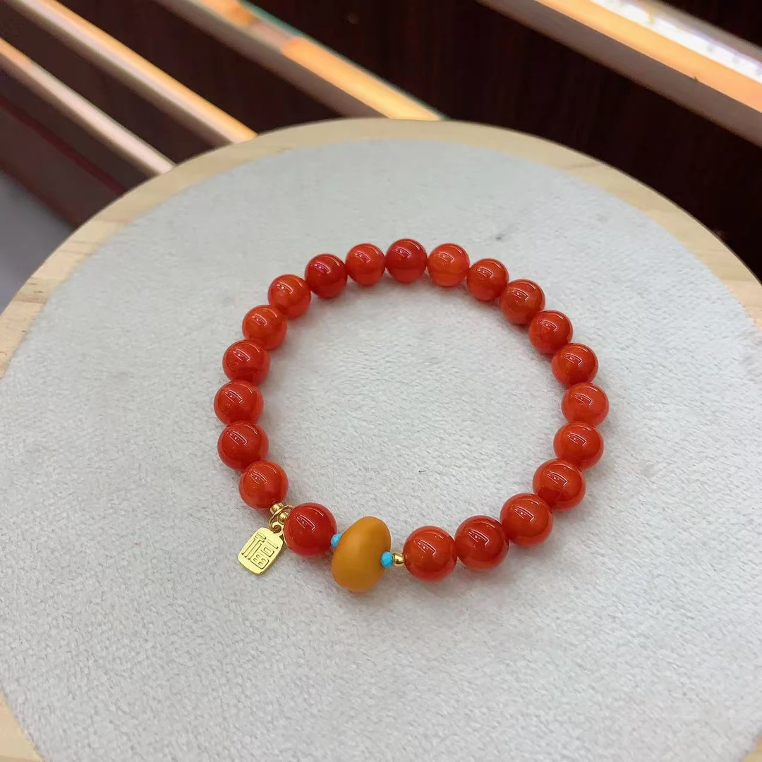 南红老蜜蜡车轮珠手串多样发 YQ 112838