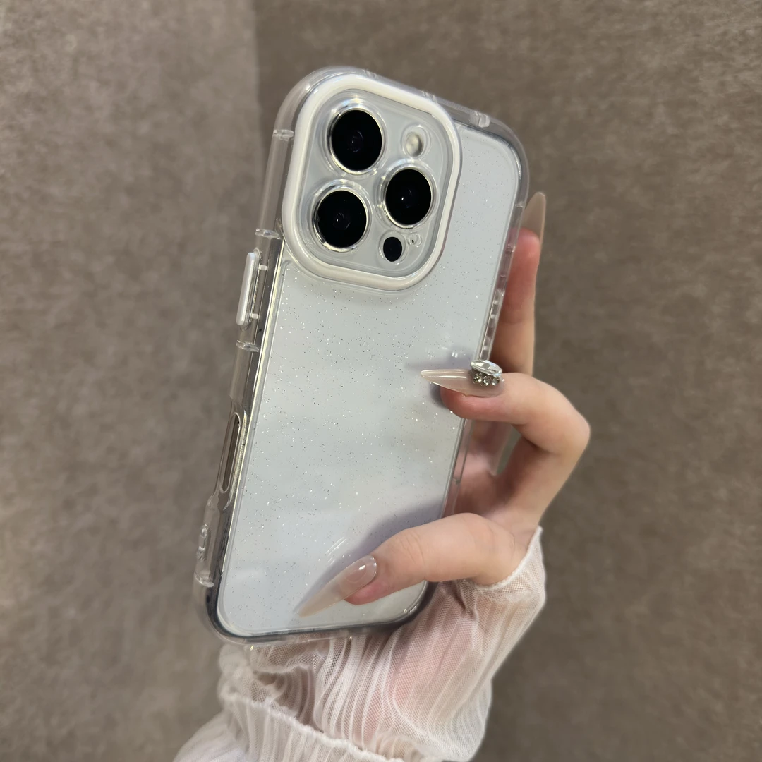 简约透明闪粉适用苹果16promax手机壳加厚防摔15pro小众14/13女款