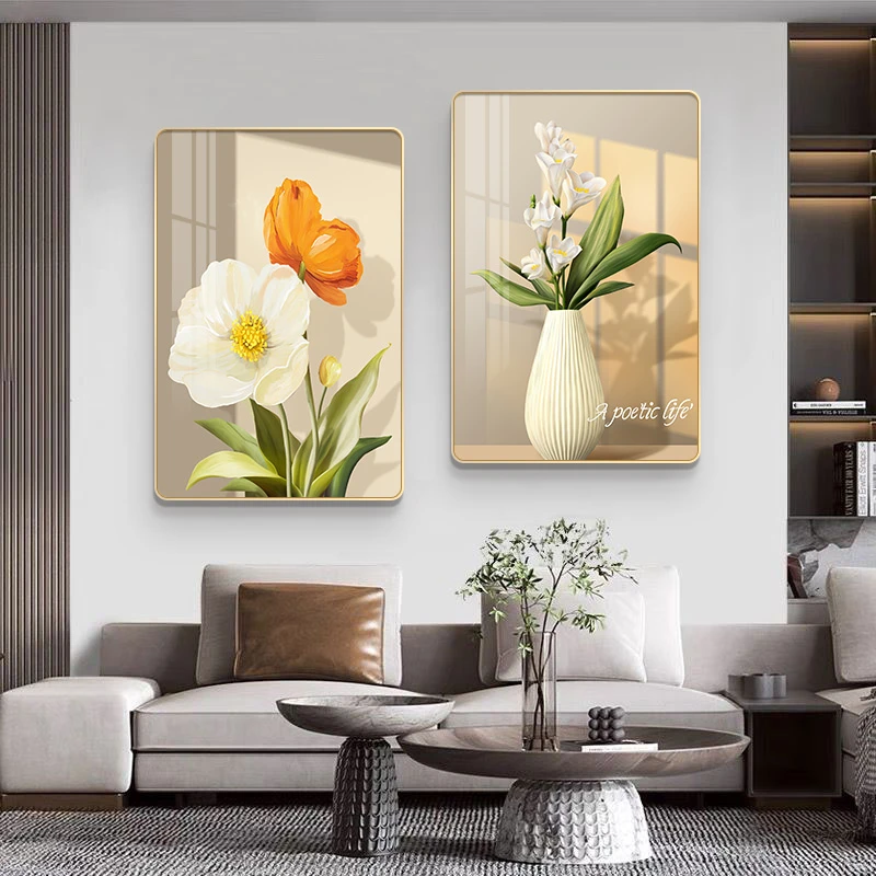 P06花间逸梦餐厅两联画卧室装饰画走廊装饰挂画高级感墙面装饰画