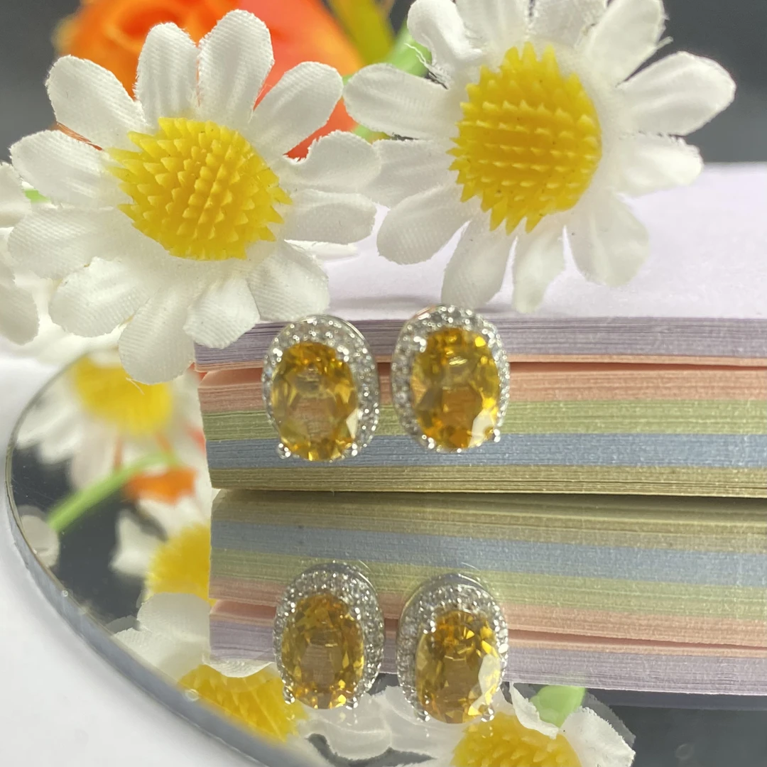 【迪迪臻选】S925银镶黄水晶耳钉（多样性发一）