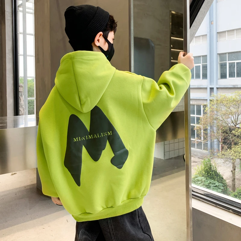 男童连帽卫衣春秋装2025新款中大童宽松休闲时髦韩版儿童上衣男孩