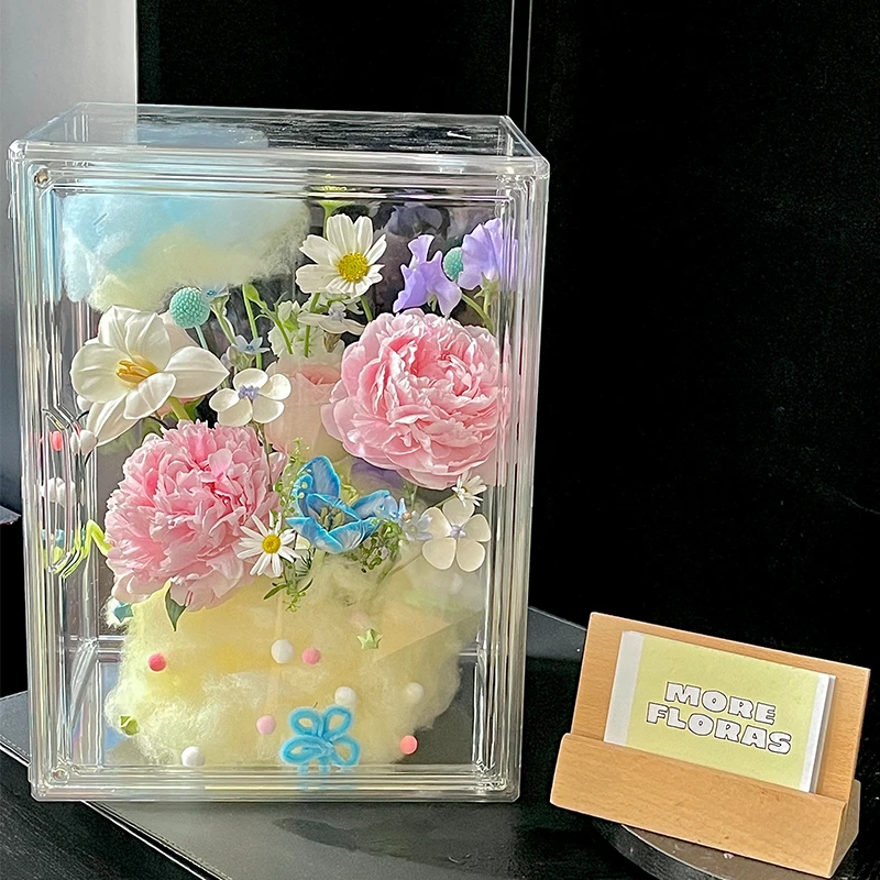 【花园时光 母亲节网红永生花亚克力花束礼盒折叠透明盒花束装饰盒