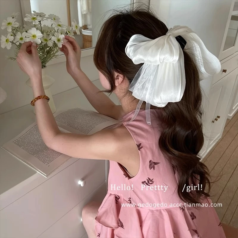 奶香假日～超大号蝴蝶结飘带马尾夹甜妹褶皱抓夹温柔半披发发夹