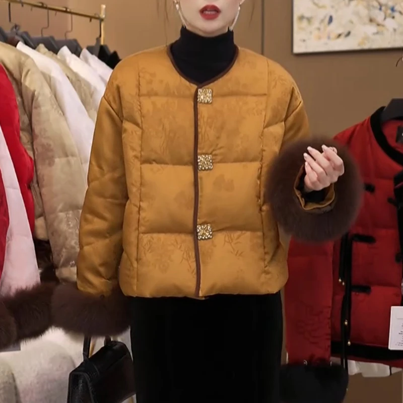 简约日常通勤保暖爆款复古氛围感上衣2025冬季新款国风短款棉服女