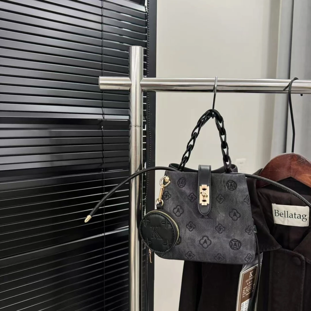 【1287黑色刺绣】小号抽绳水桶包