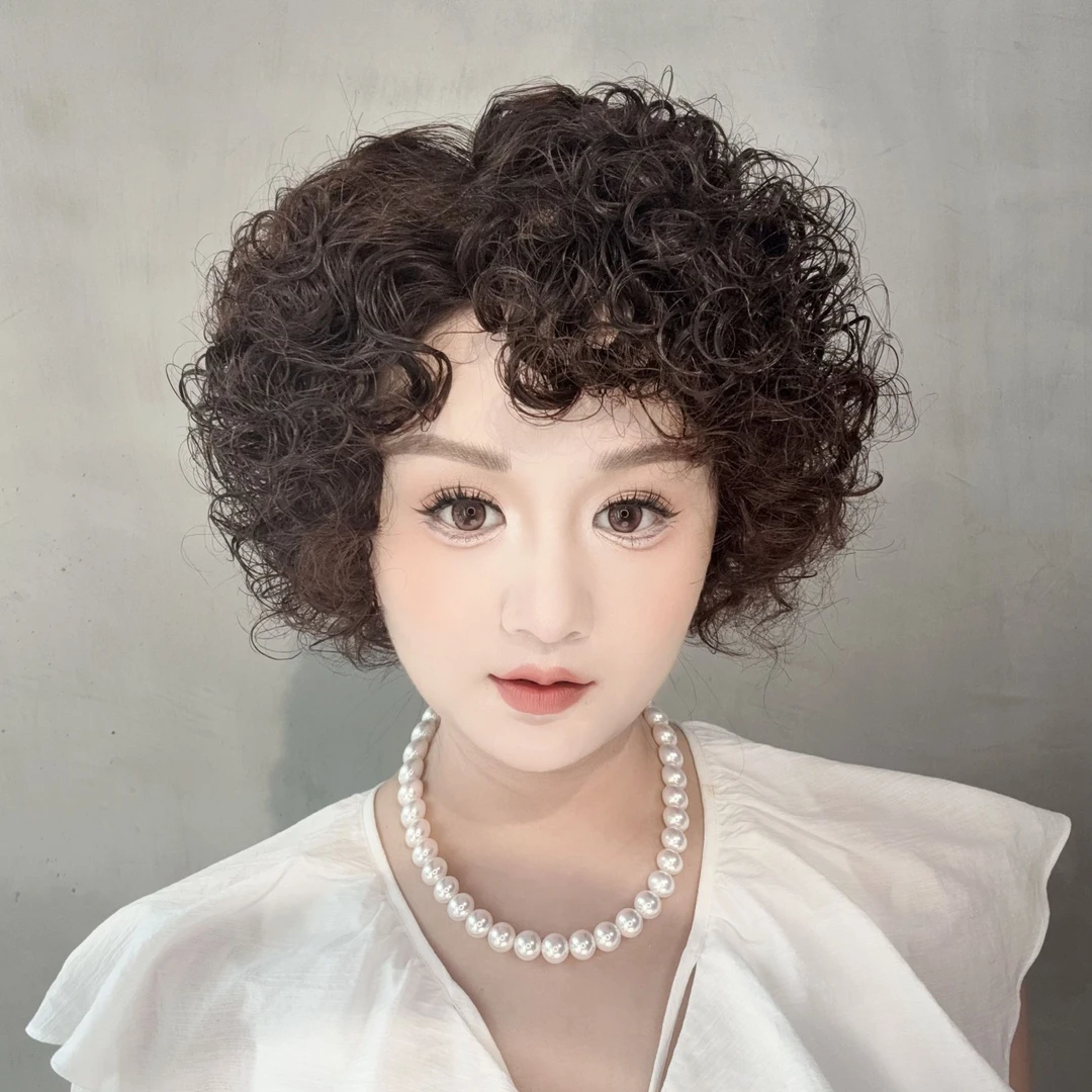 髪舞全真发女全手织羊毛卷全真发自然盖白发全头套氛围感高档减龄