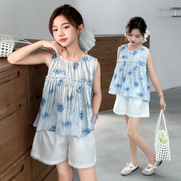女童无袖短裤套装夏季薄款2025新款儿童夏装时髦女大童洋气两件套