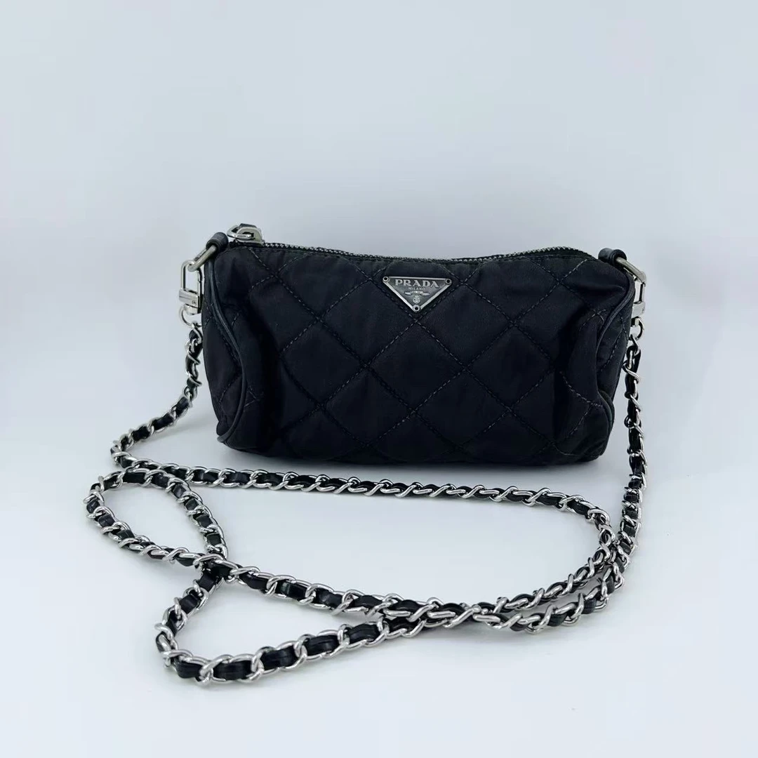 95新 Prada/普拉达  黑色菱格链条包 1670 2801