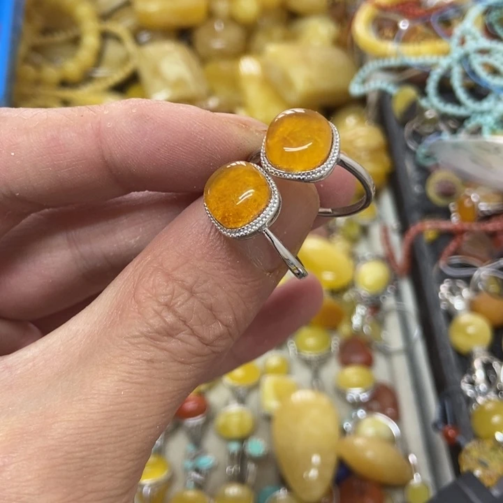 银S925镶嵌蜜蜡裸石多样性发货其一