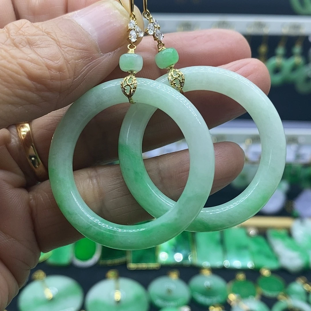 翡翠18K金镶嵌耳饰耳饰