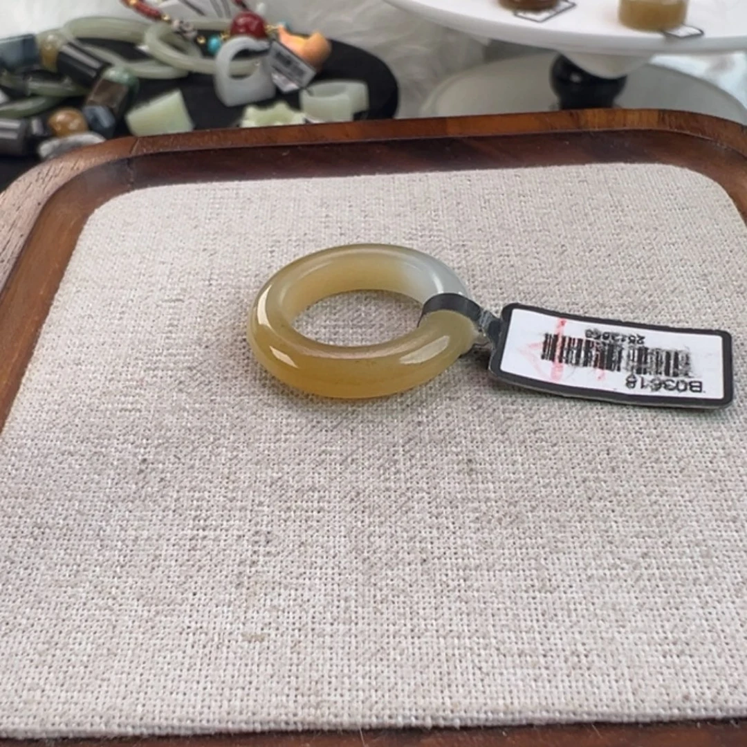 和田玉未镶嵌戒指w77糖白圆条16.9不退换