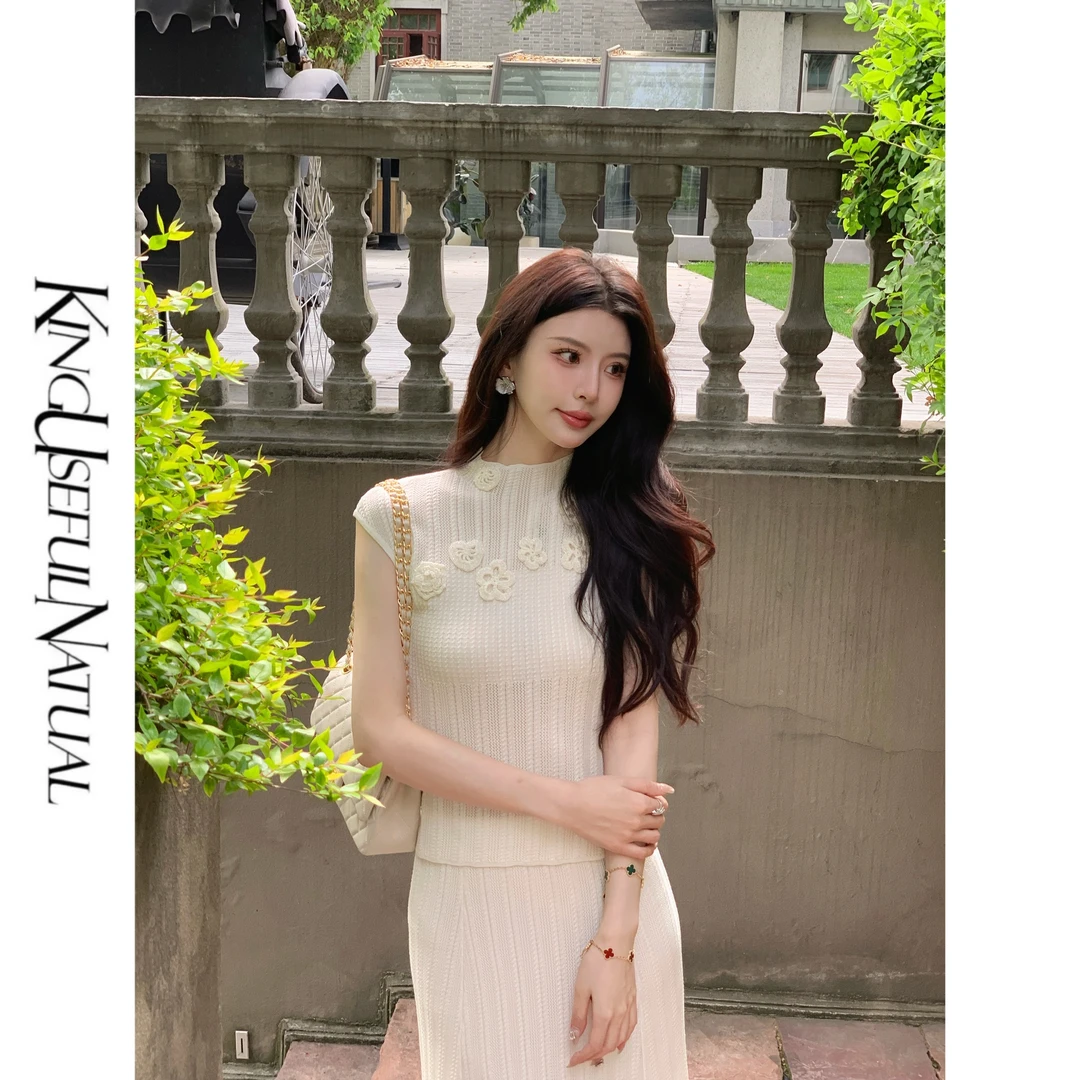 KUN【京洛佳人】甜美千金风 白色针织衬衫半身裙时尚套装女夏两件套