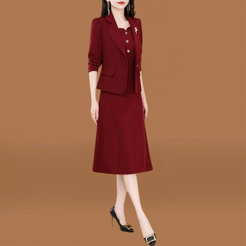 喜婆婆婚宴装2025新款女春秋季连衣裙长袖妈妈婚礼服十三行两件套