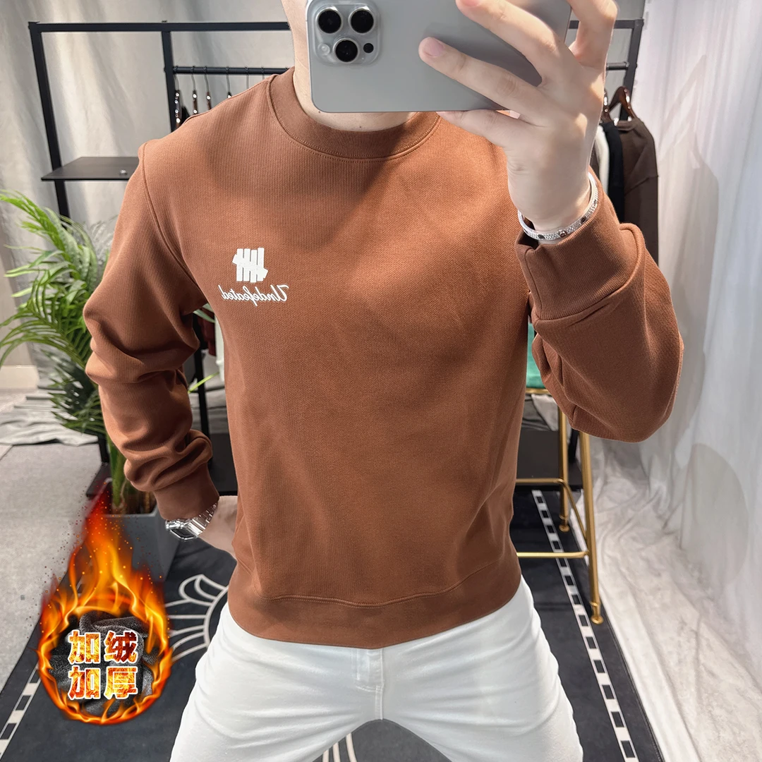 欧洲站2025秋冬季新款男士圆领卫衣加绒保暖长袖潮牌宽松美式上衣