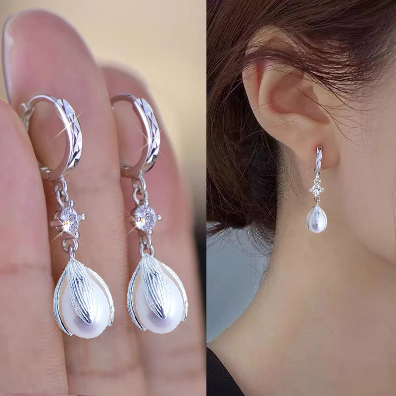 专柜品质S925银天然珍珠耳环女花朵耳坠2025年爆款复古气质耳饰
