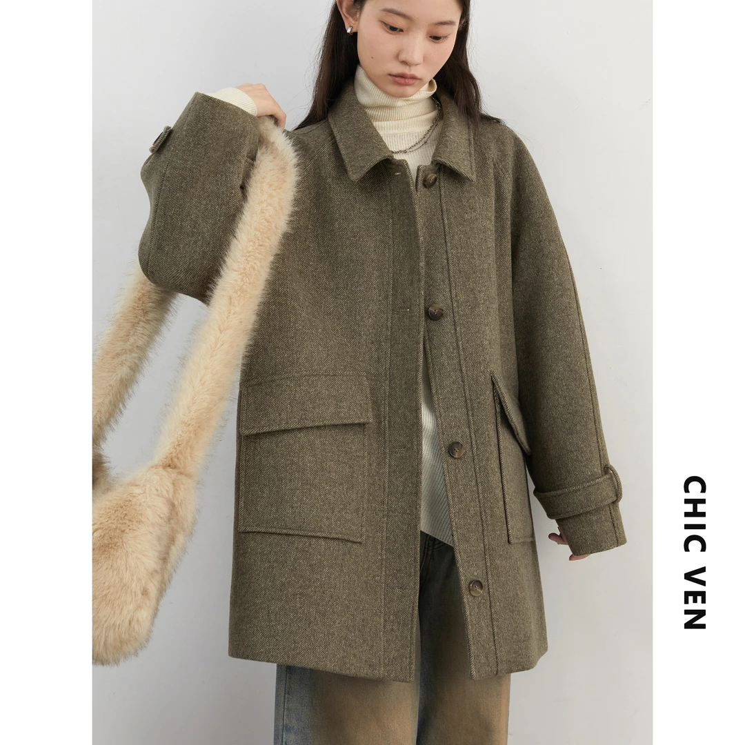 【只为妮选】高级感翻领羊毛毛呢外套小个子呢子大衣124DW00801