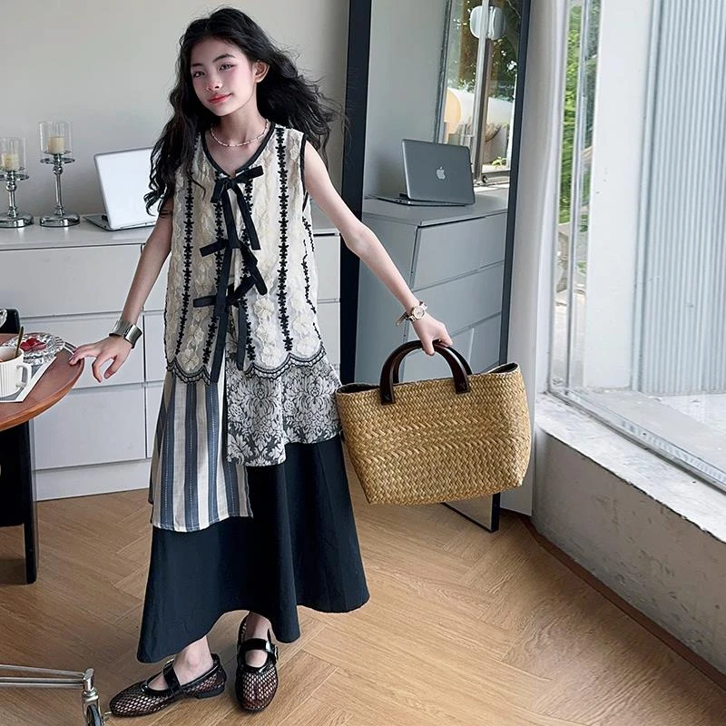 女童夏季超好看连衣裙2025新款女大童韩系度假穿搭夏装高级感裙子