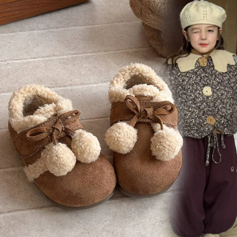 女童棉鞋儿童勃肯鞋2025冬季新款毛球韩版女孩毛毛鞋雪地棉二棉鞋