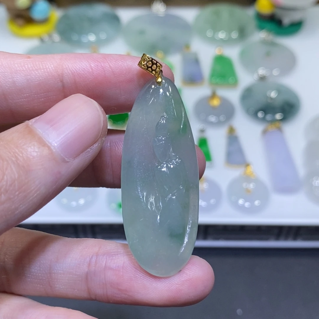 翡翠18K金镶嵌吊坠(不含链)