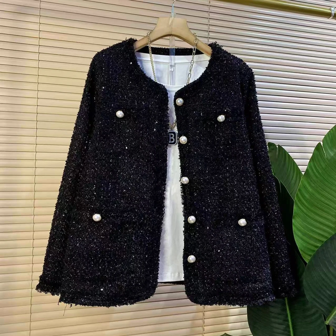 M胖mm欧货时尚新款秋季亮闪闪小香风显瘦外套