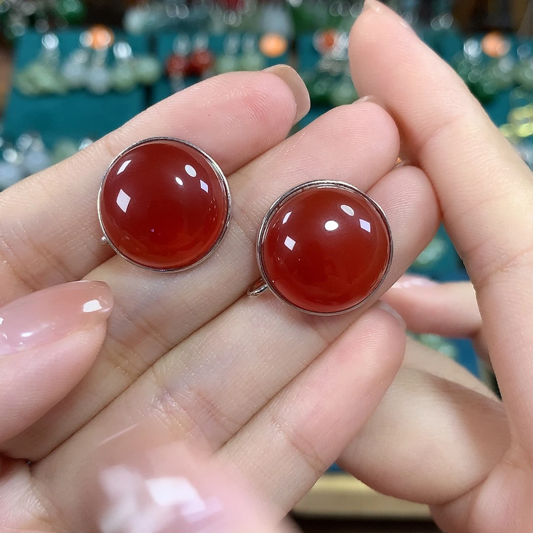 玛瑙/玉髓银S925镶嵌耳饰卡17.6左右
