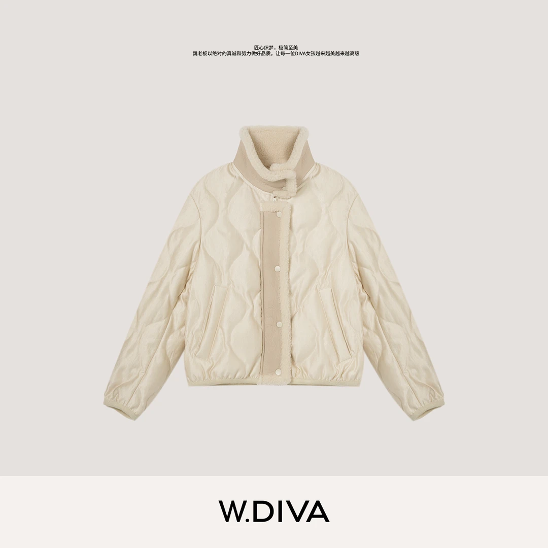 W.Diva【至臻】95鹅绒羊毛领真皮巴恩风磁吸排扣羽绒服54C053313
