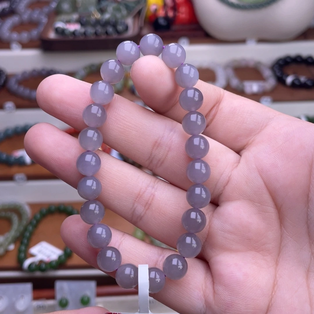 和田玉未镶嵌手串烟紫8mm