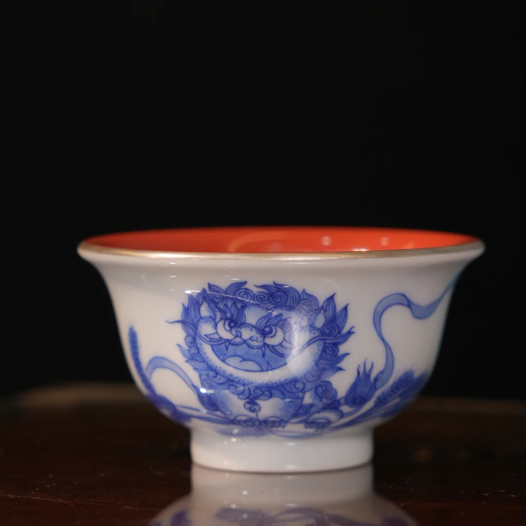 【念物山坊】珊瑚红麦穗狮子压手 景德镇纯手绘名窑口瓷器n032