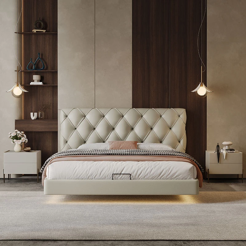 【越映】月球表面床 意式极简主卧室家具双人皮艺别墅真皮大床