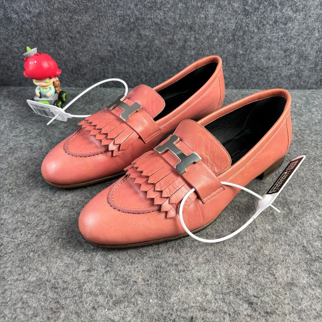 95新 Hermes/爱马仕 银扣流苏乐福鞋 37码YLP2200
