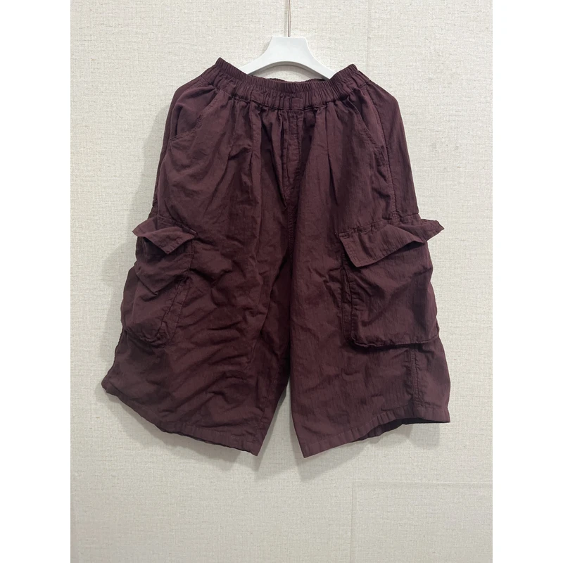 工装静奢风常规松紧通勤休闲裤七分裤女士短裤夏季薄款女线条麻裤