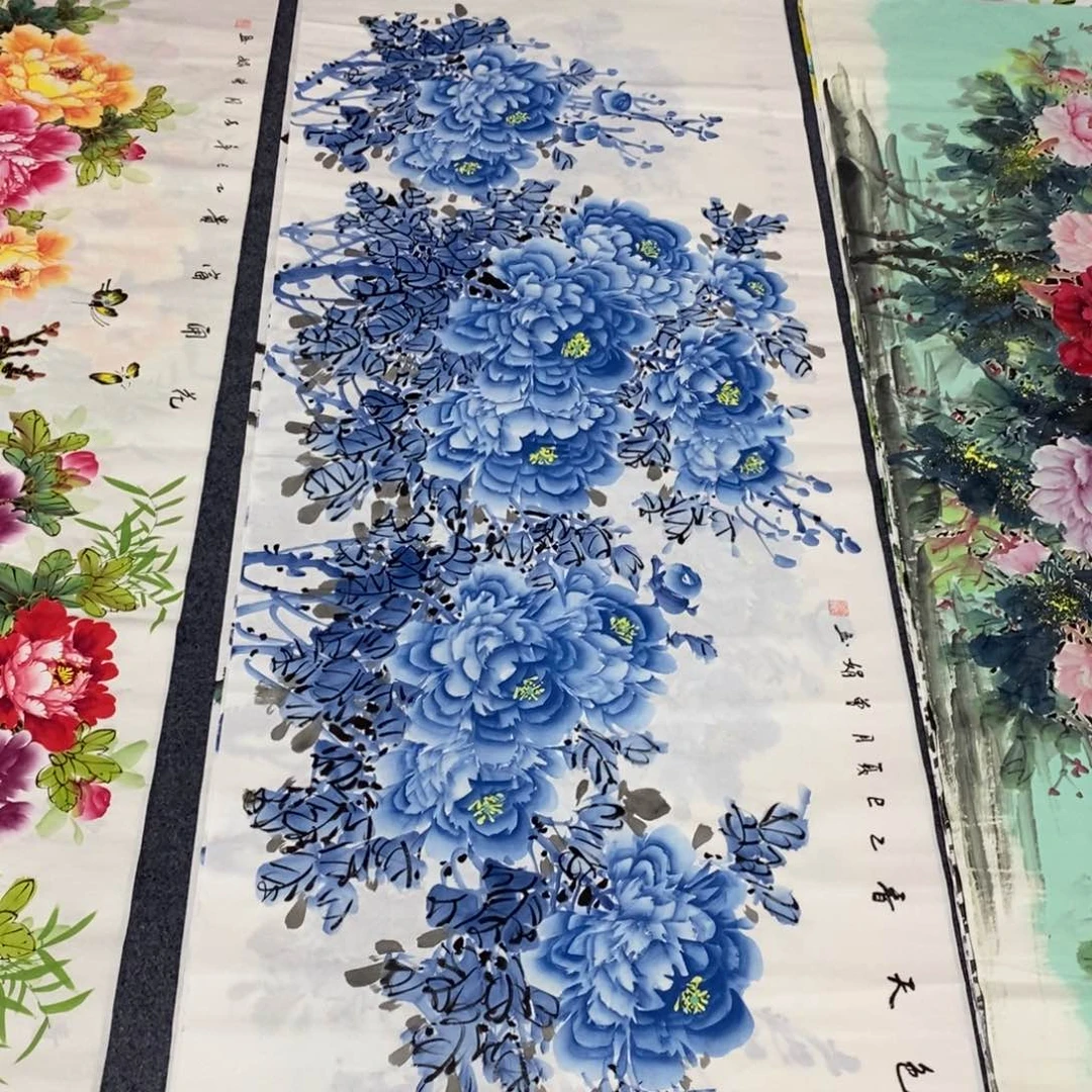 国画180✖️70青花瓷纯色画画画画