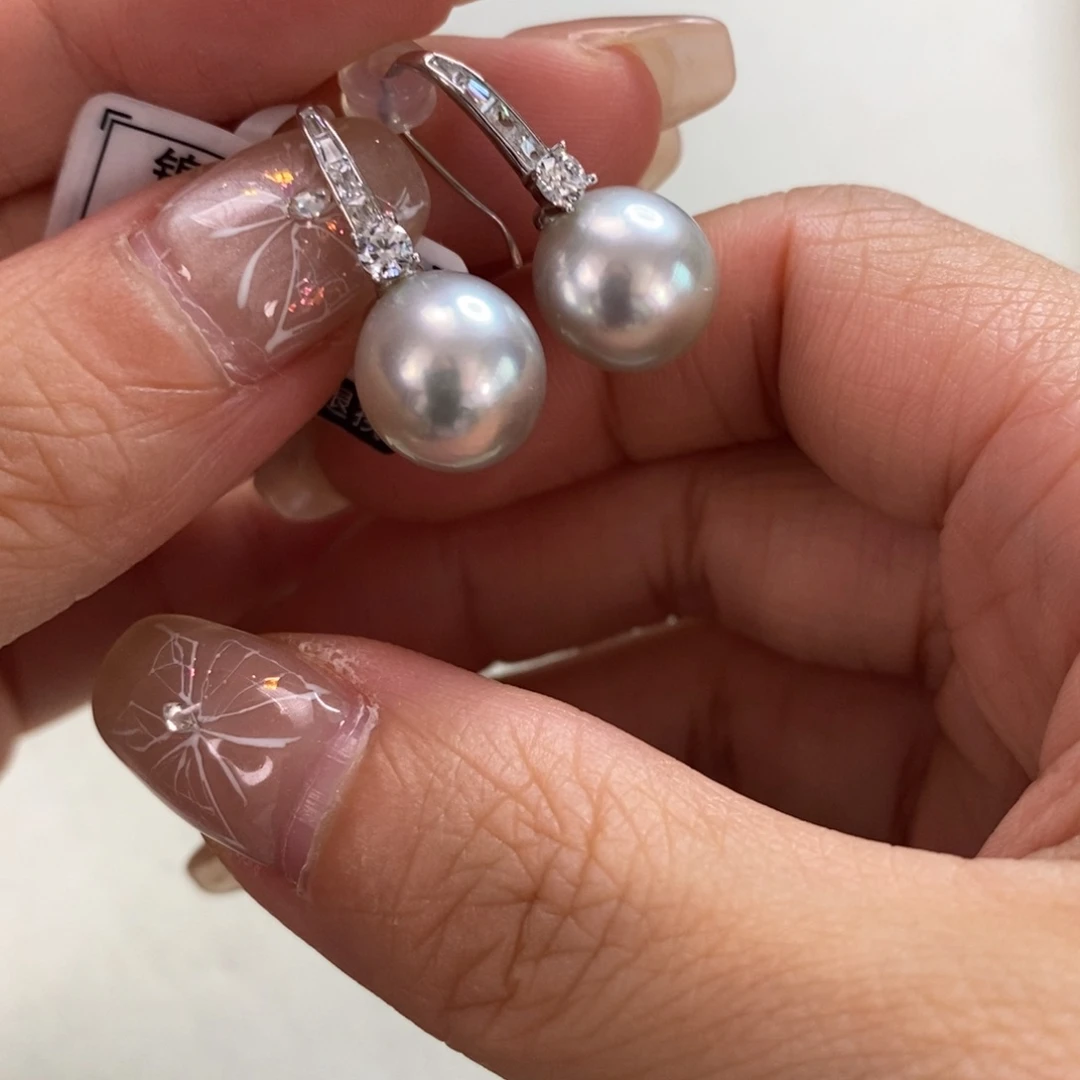 银S925镶嵌海水珍珠耳饰