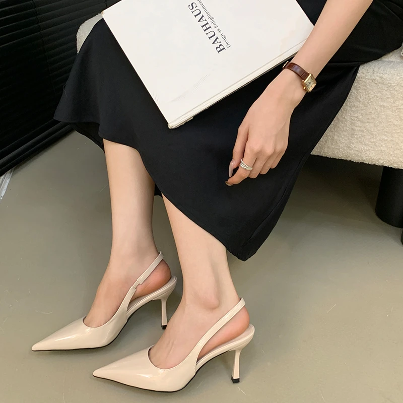 漆皮百搭尖头法式性感高跟鞋女2025新款夏季时尚网红浅口细跟凉鞋