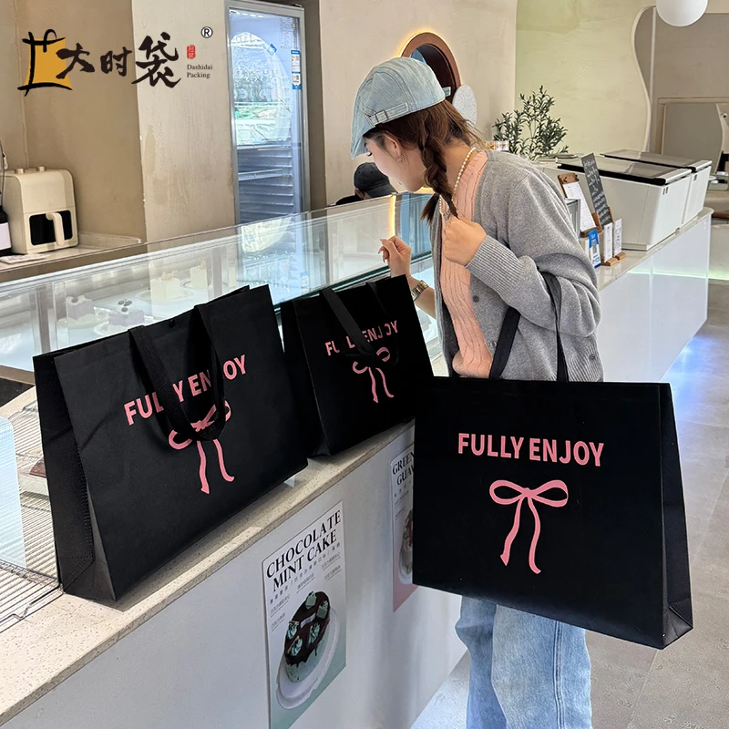蝴蝶结无纺布手提袋子服装店高级感包装袋大容量服装店手提袋