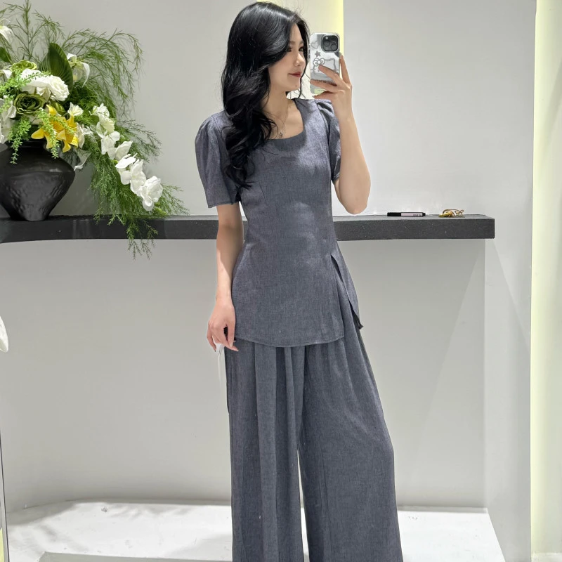 【YI家服饰】休闲套装收腰法式显瘦优雅高腰夏季时尚复古修身5270