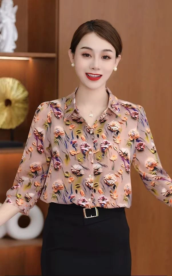 2025春季新款女装衬衣印花时尚洋气显瘦遮肉气质减龄花衬衣衬衫