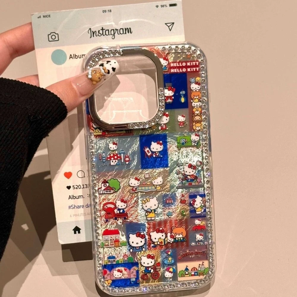 闪钻镭射Kitty猫适用苹果13promax手机壳iPhone14/15/16小众12/11