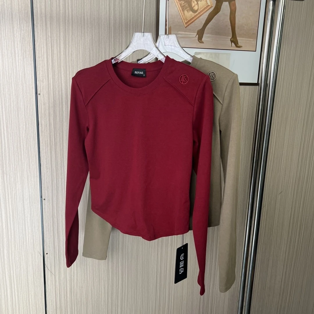 1000撤柜DS春秋时尚百搭设计款打底上衣长袖女款红色休闲