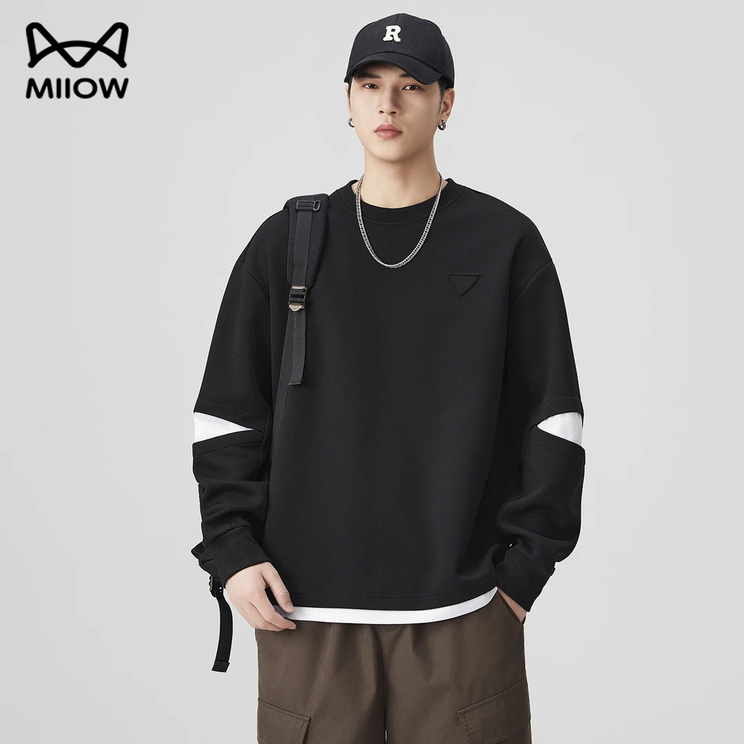 猫人美式圆领卫衣男款2025新款秋季重磅潮流长袖T恤宽松休闲上衣